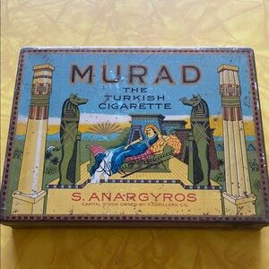 Vintage Blue and Yellow Tobacco Tin by Murad